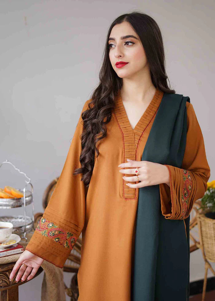 3 Piece Unstitched Embroidered Dhanak Suit With Embroidered Dhanak Shawl