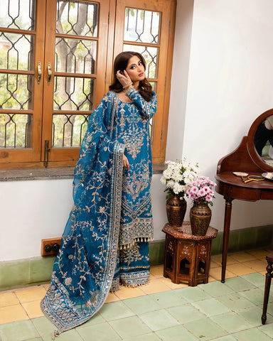 Faiza Saqlain Blue Formal Collection Organza