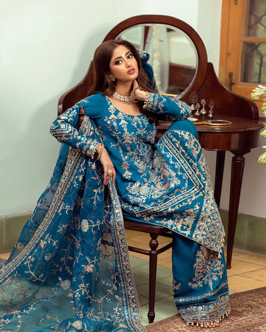 Faiza Saqlain Blue Formal Collection Organza