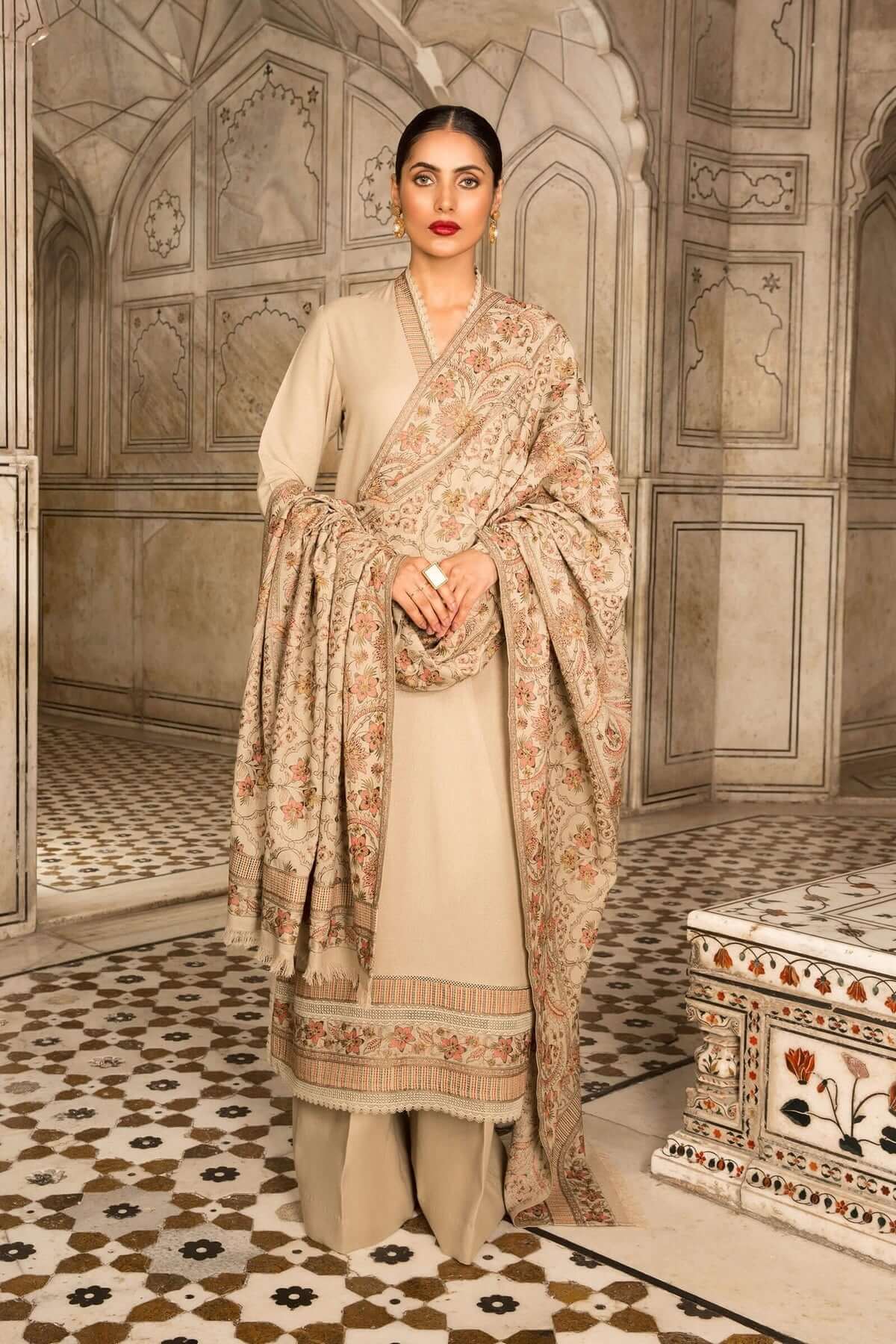 3 Piece Unstitched Heavy Embroidered Dhanak Suit With Fully Embroidered Dhanak Shawl