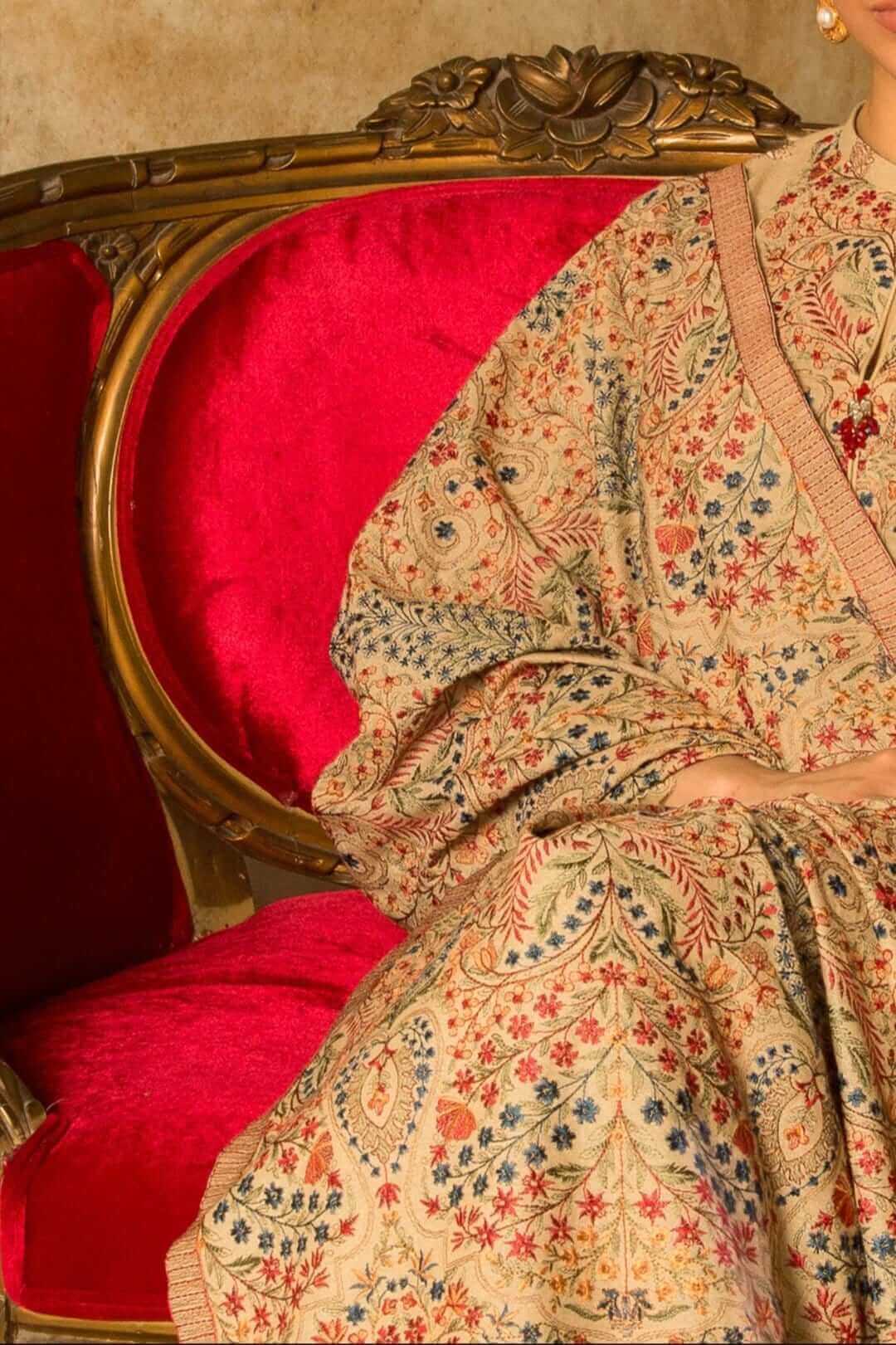 3 Piece Unstitched Heavy Embroidered Dhanak Suit With Heavy Embroidered Dhanak Shawl