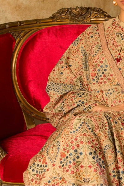 3 Piece Unstitched Heavy Embroidered Dhanak Suit With Heavy Embroidered Dhanak Shawl