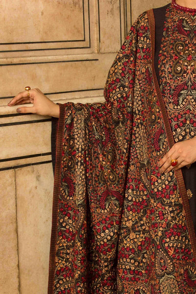 3 Piece Unstitched Heavy Embroidered Dhanak Suit With Heavy Embroidered Dhanak Shawl