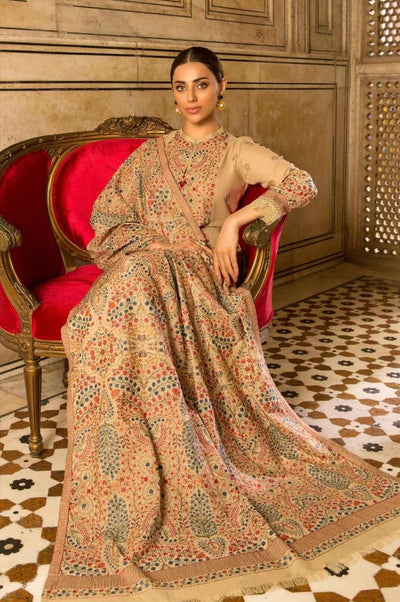 3 Piece Unstitched Heavy Embroidered Dhanak Suit With Heavy Embroidered Dhanak Shawl