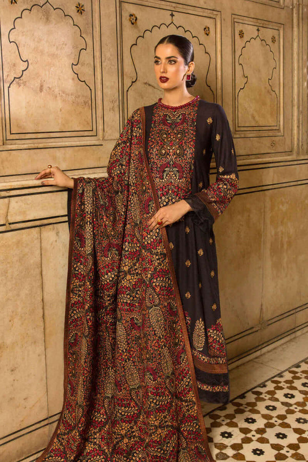 3 Piece Unstitched Heavy Embroidered Dhanak Suit With Heavy Embroidered Dhanak Shawl