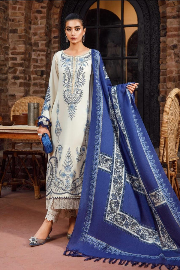 3 Piece Unstitched Heavy Embroidered Dhanak Suit With Digital Printed Woolen Shawl
