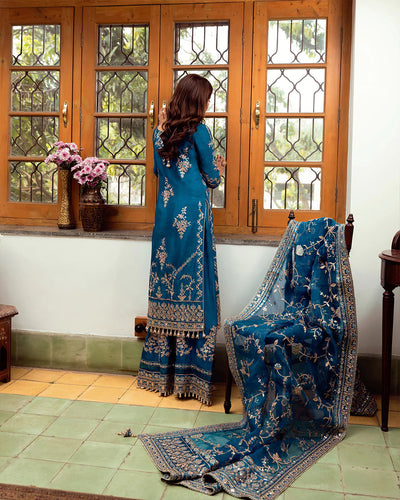 Faiza Saqlain Blue Formal Collection Organza