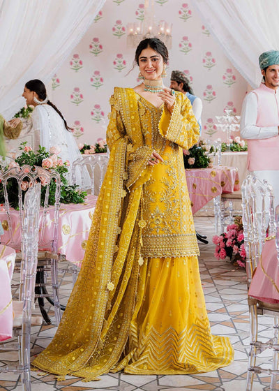 Akbar Aslam Yellow Bridal Collection Organza Gharara