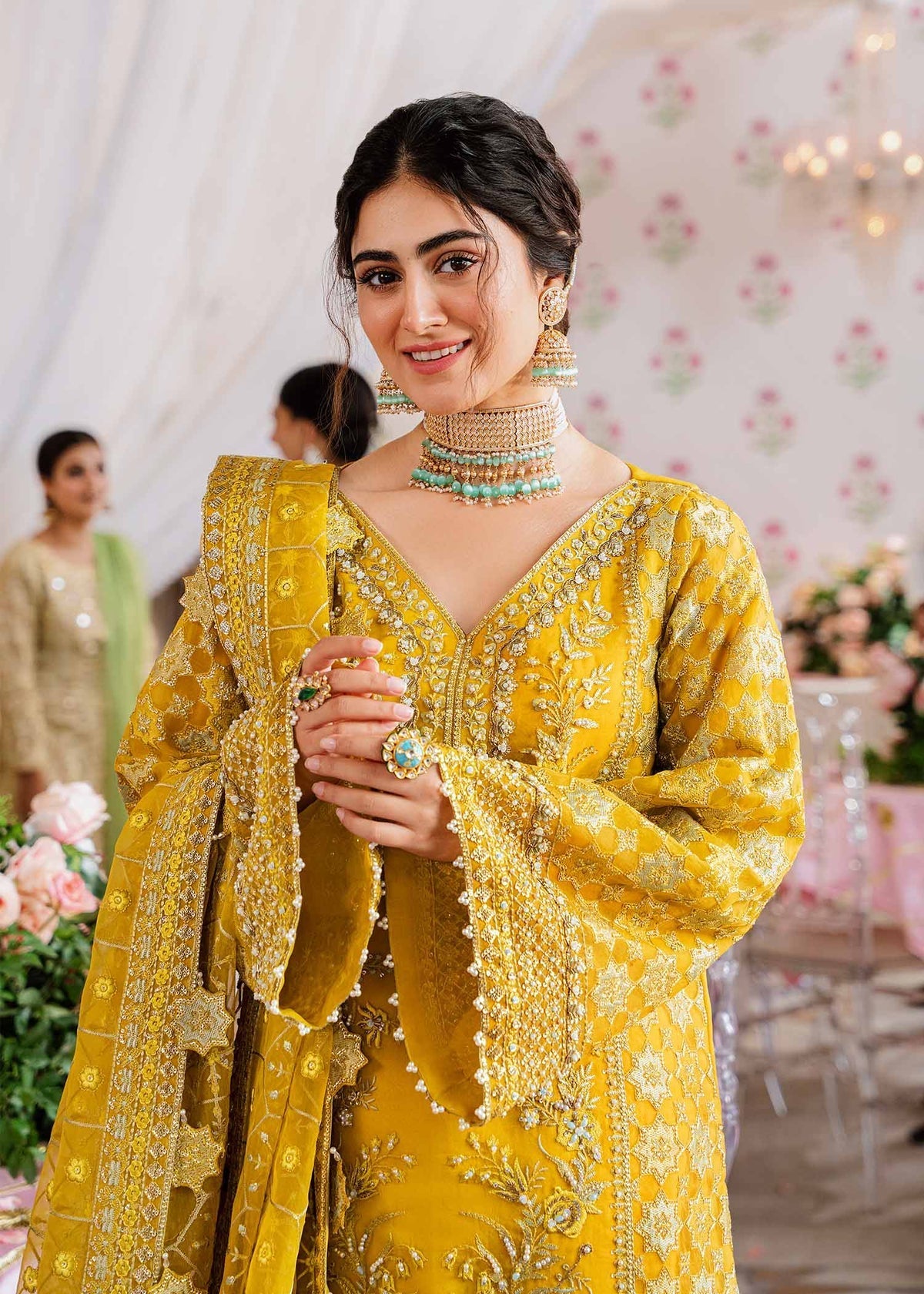 Akbar Aslam Yellow Bridal Collection Organza Gharara