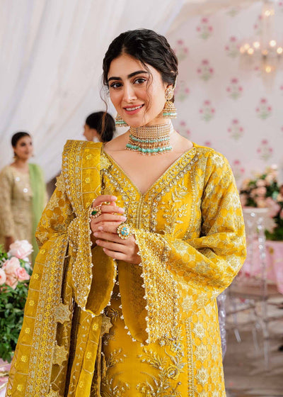 Akbar Aslam Yellow Bridal Collection Organza Gharara