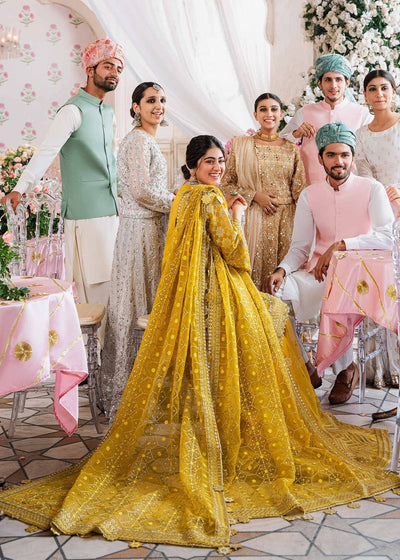 Akbar Aslam Yellow Bridal Collection Organza Gharara