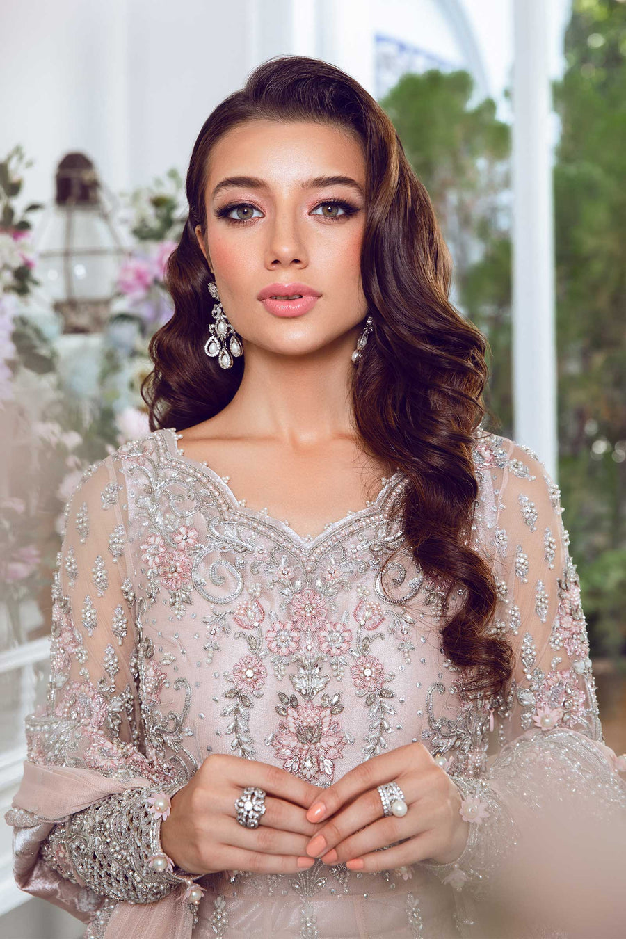 Maria B Pink Hand Work Wedding Collection Soft Net Maxi Bridal