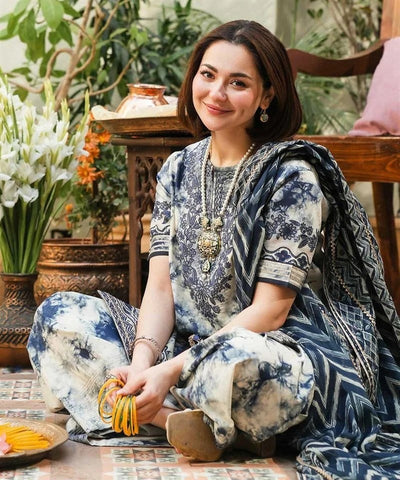 3 Piece Unstitched Embroidered Pure Lawn Suit with Printed Lawn Dupatta
