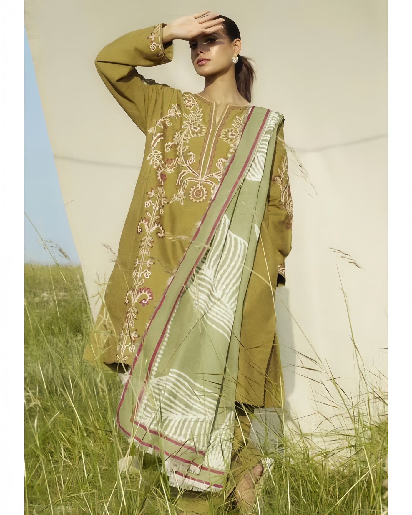 ZARA SHAHJAHAN DHANAK Printed Embroidered Dress