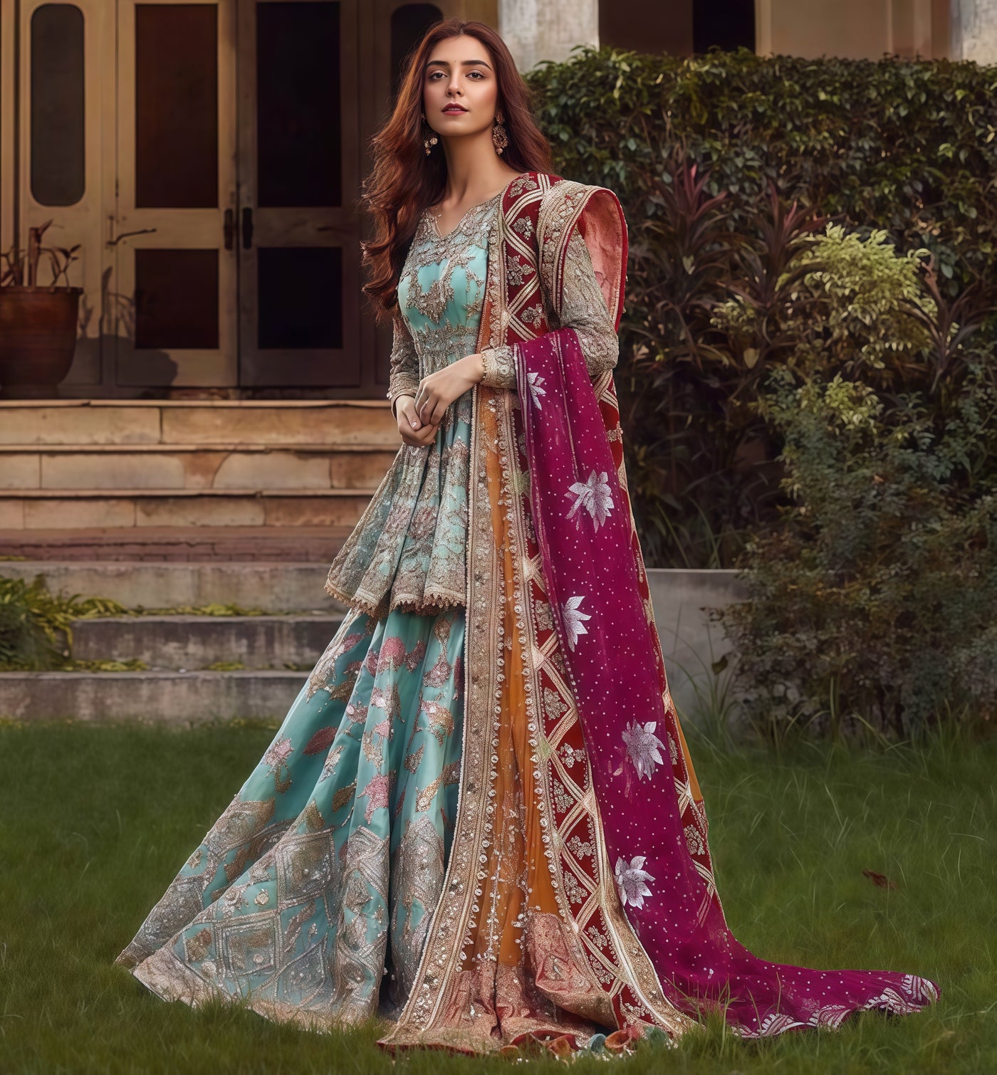 MNR ORGANZA  EMBROIDERED MAXI