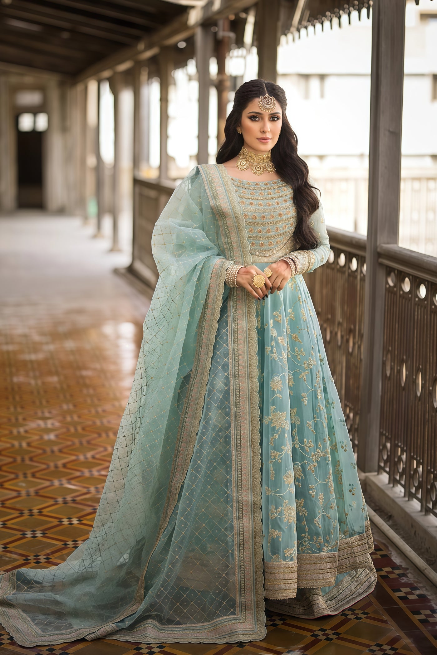 erum khan organza embroidered maxi Dress