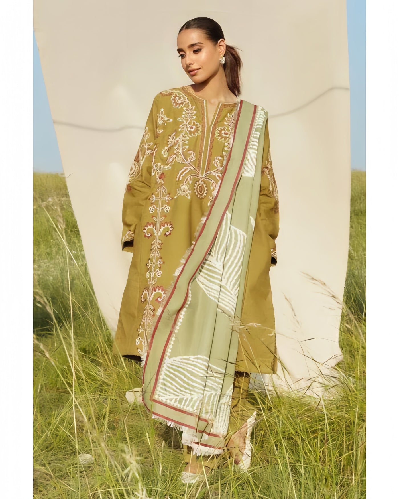 ZARA SHAHJAHAN DHANAK Printed Embroidered Dress