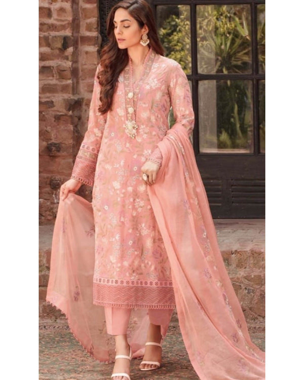 BAREEZE LINEN UNSTITCHED EMB 3PC