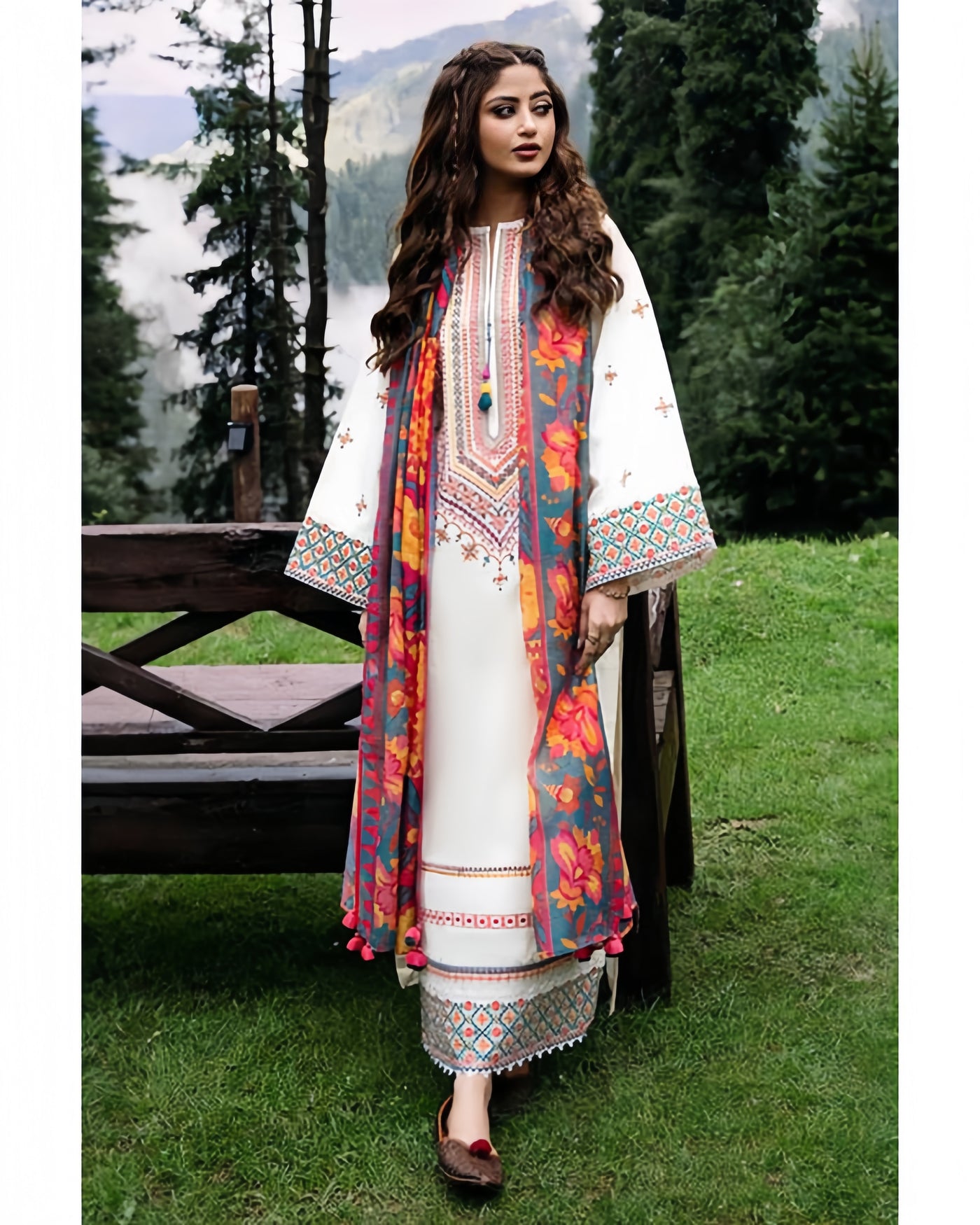 ZARA SHAHJAHAN DHANAK Printed Embroidered Dress