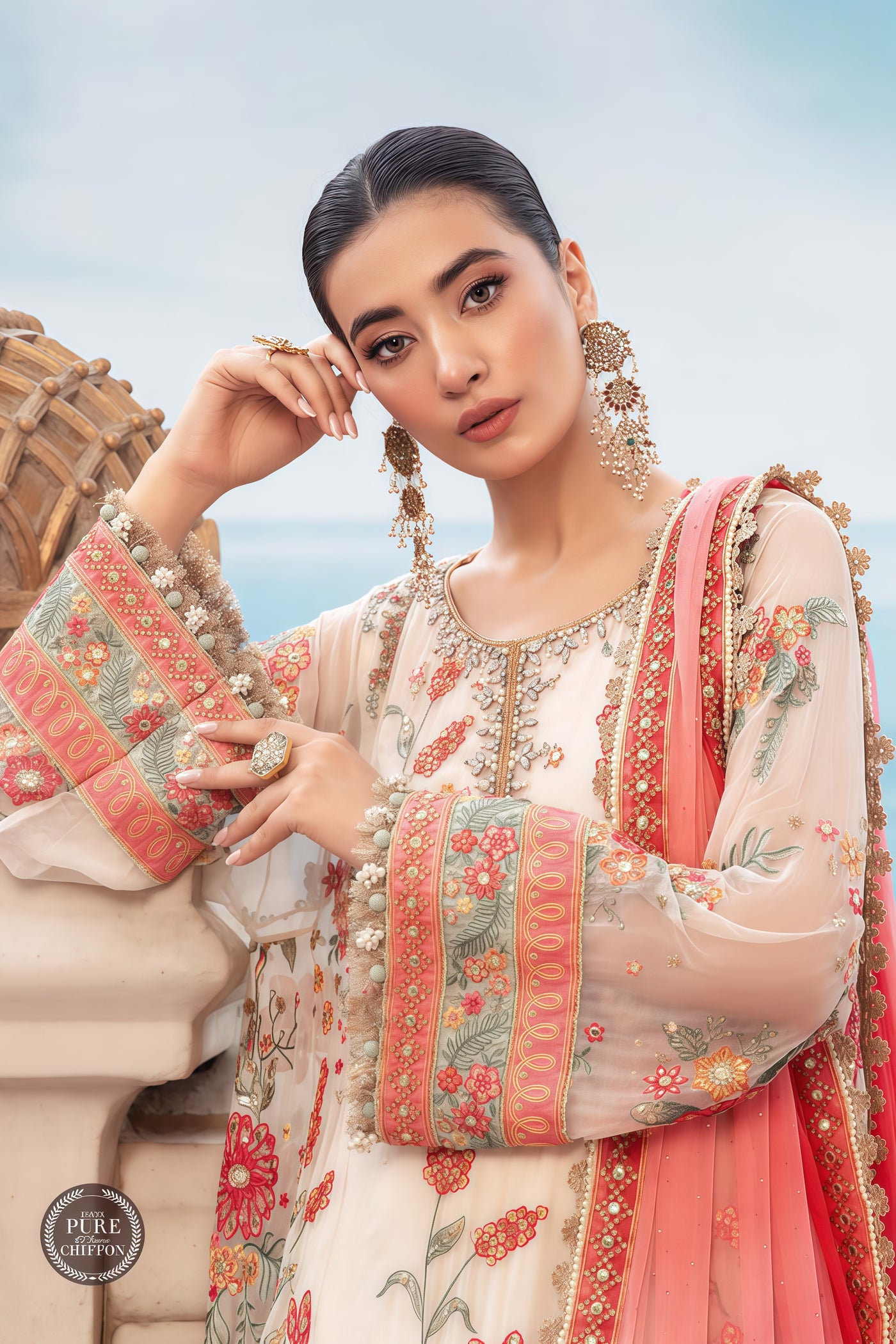 MARIA.B CHIFFON  EMBROIDERED MAXI