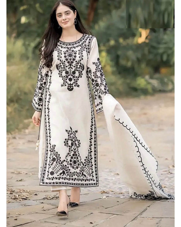 ANAMSHA LINEN UNSTITCHED EMB 3PC