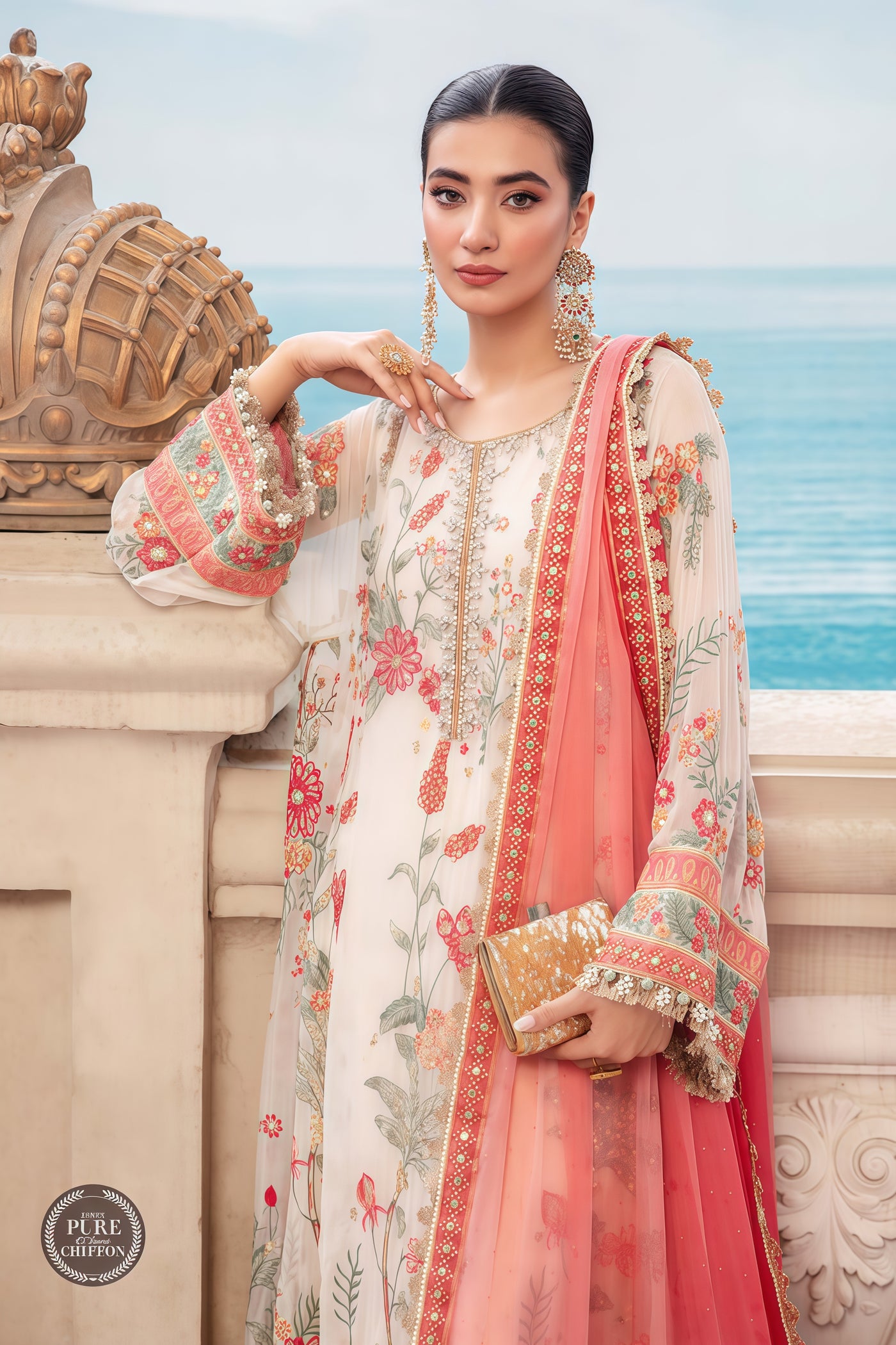 MARIA.B CHIFFON  EMBROIDERED MAXI