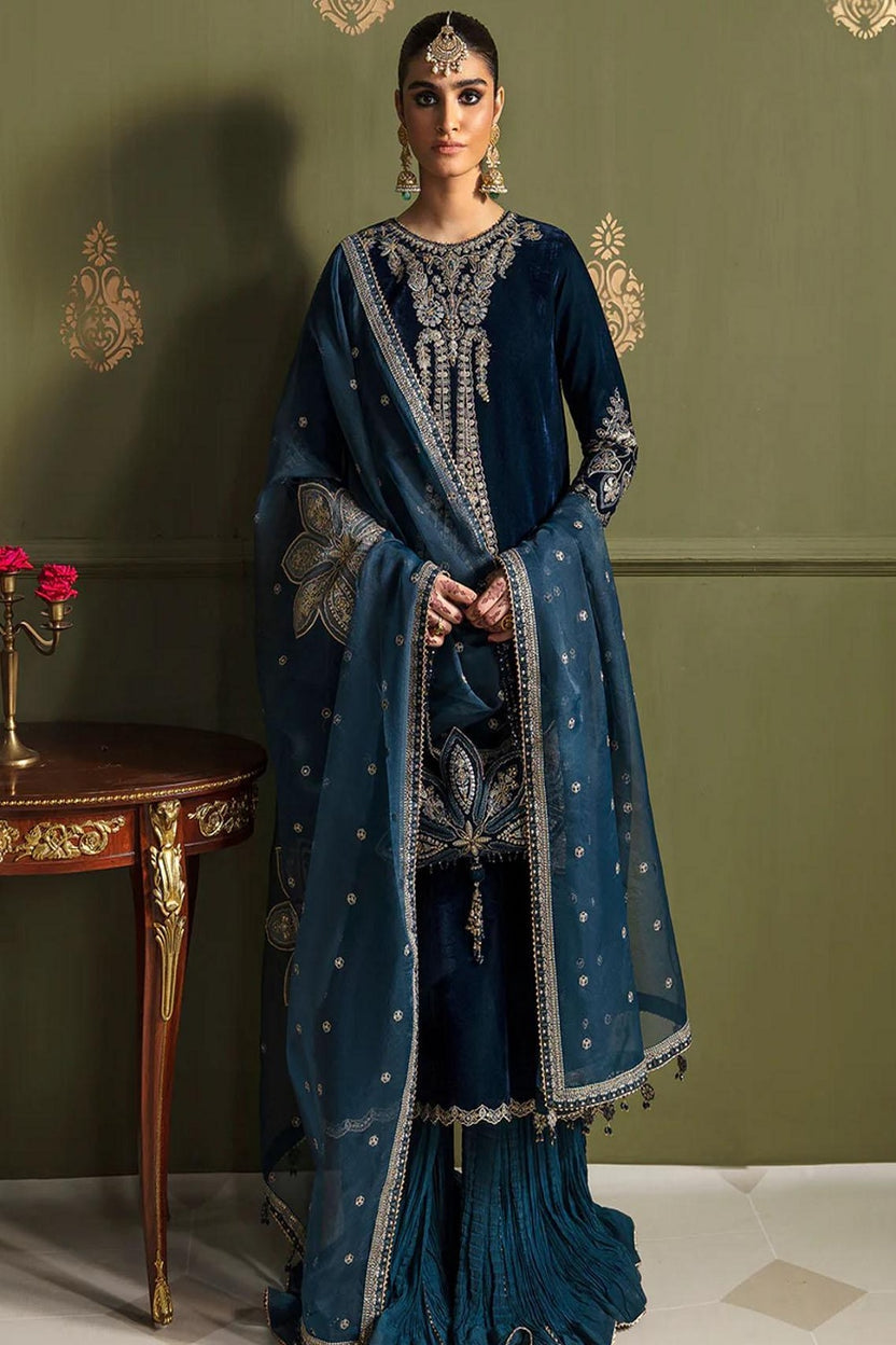 Baroque Embroidered Velvet Dress