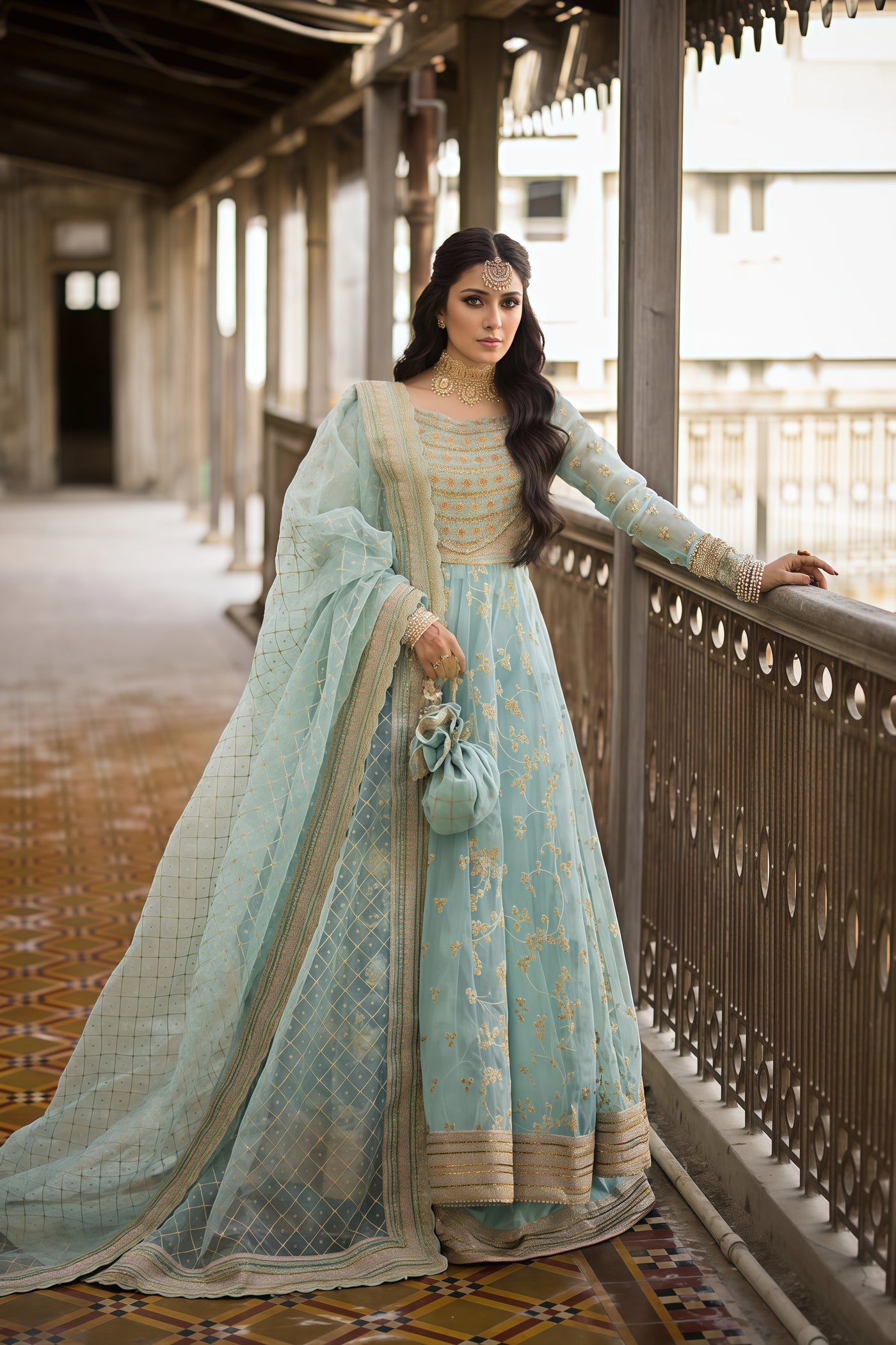 erum khan organza embroidered maxi Dress