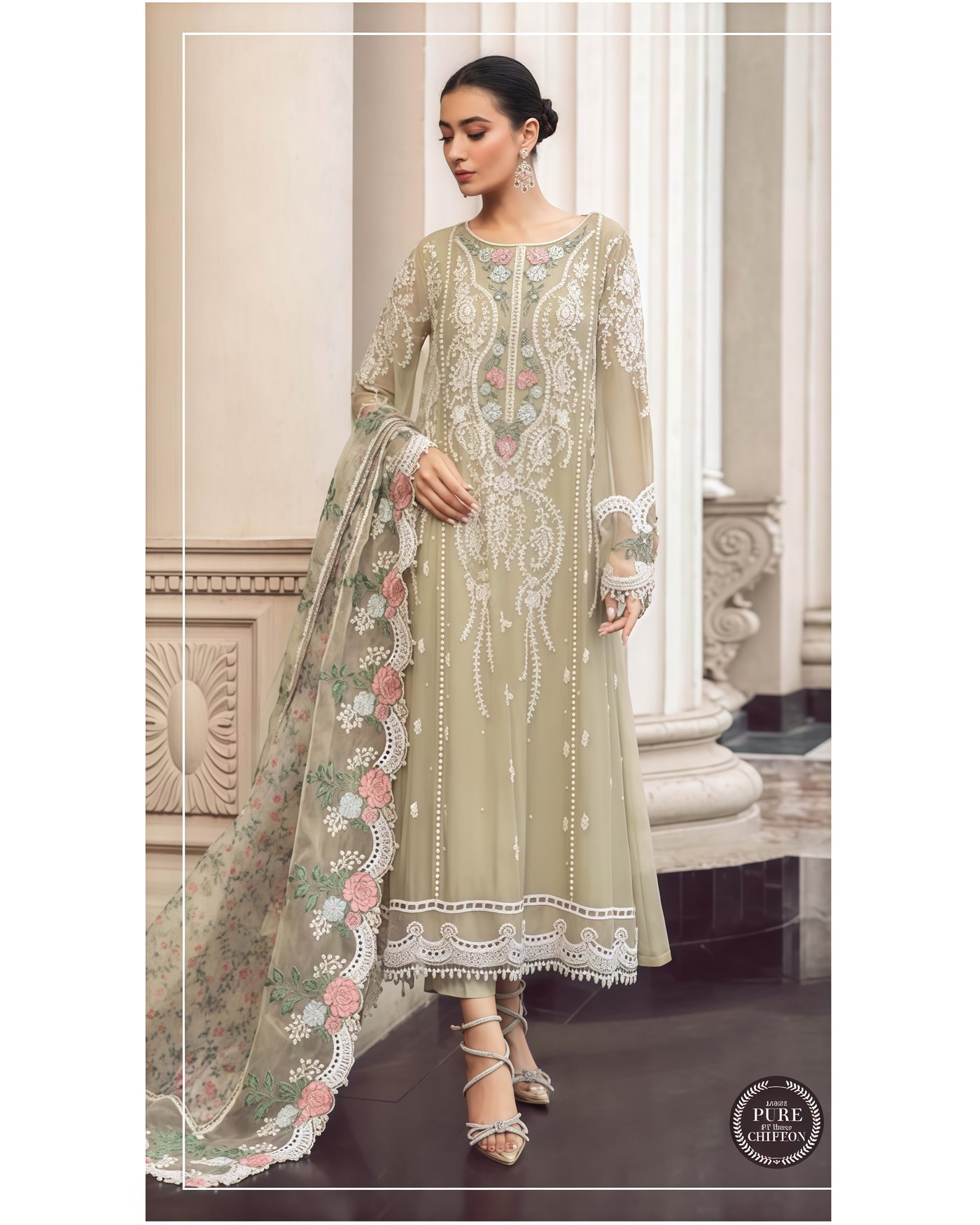 MARIA.B CHIFFON  EMBROIDERED SUIT