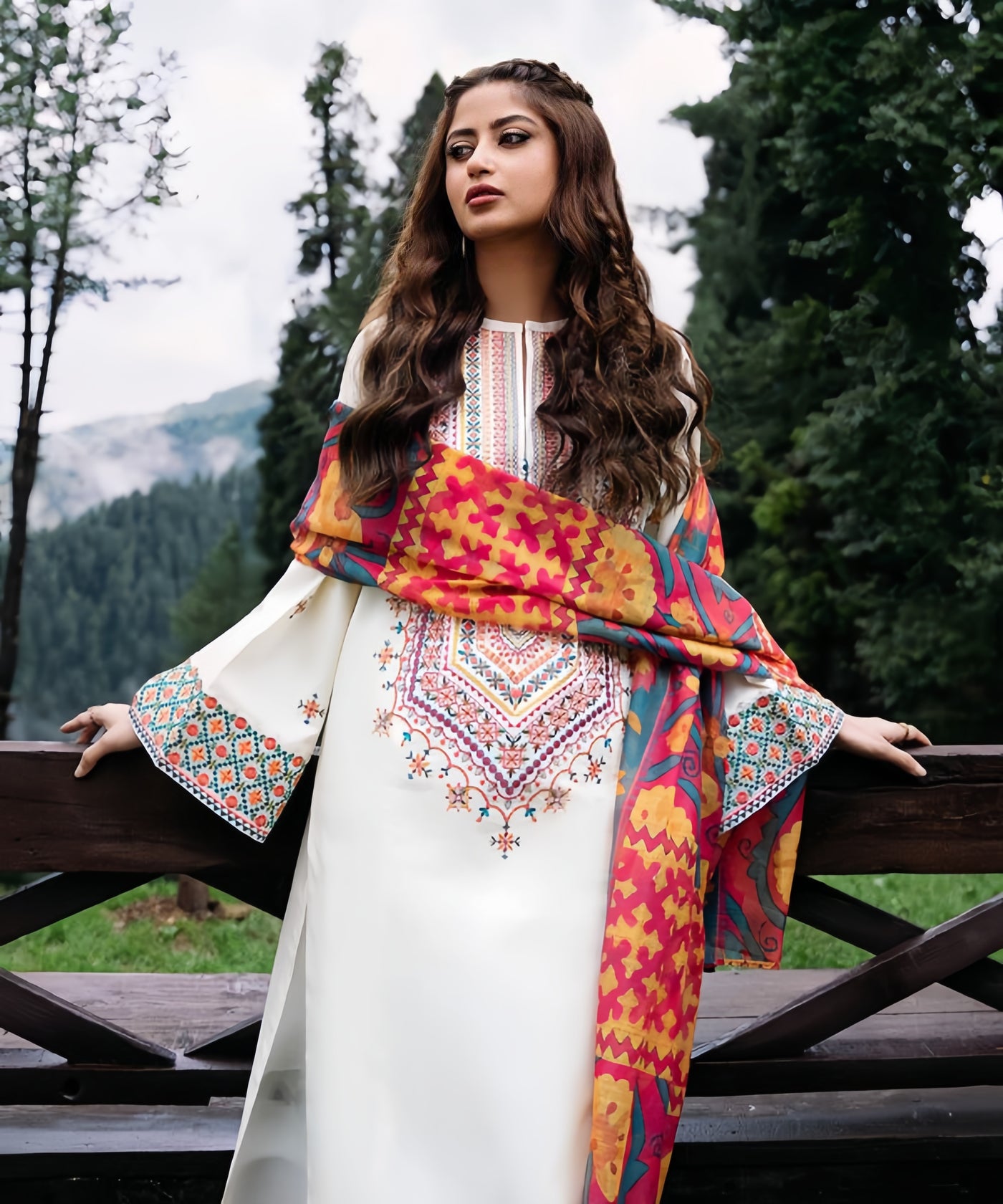ZARA SHAHJAHAN DHANAK Printed Embroidered Dress