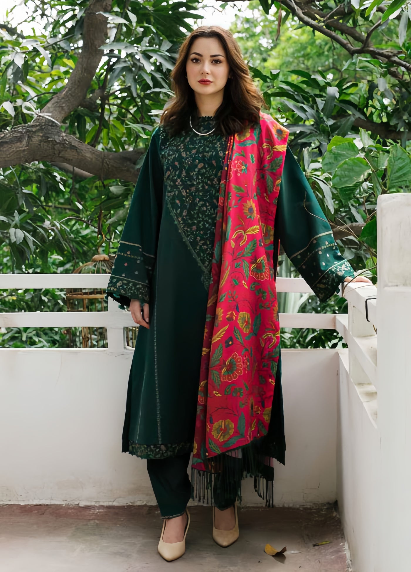 ZARA SHAHJAHAN DHANAK Printed Embroidered Dress