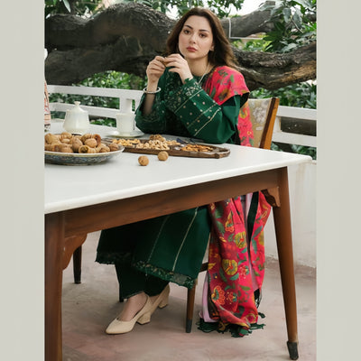 ZARA SHAHJAHAN DHANAK Printed Embroidered Dress