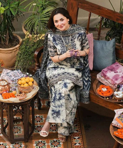 3 Piece Unstitched Embroidered Pure Lawn Suit with Printed Lawn Dupatta