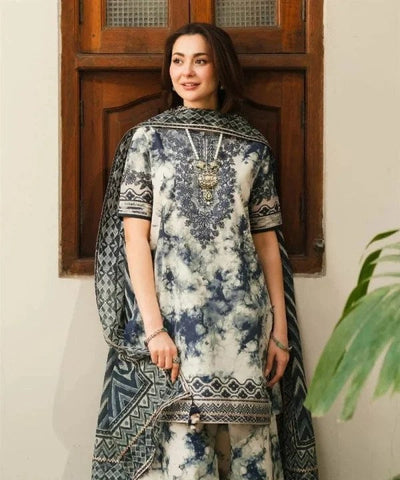 3 Piece Unstitched Embroidered Pure Lawn Suit with Printed Lawn Dupatta