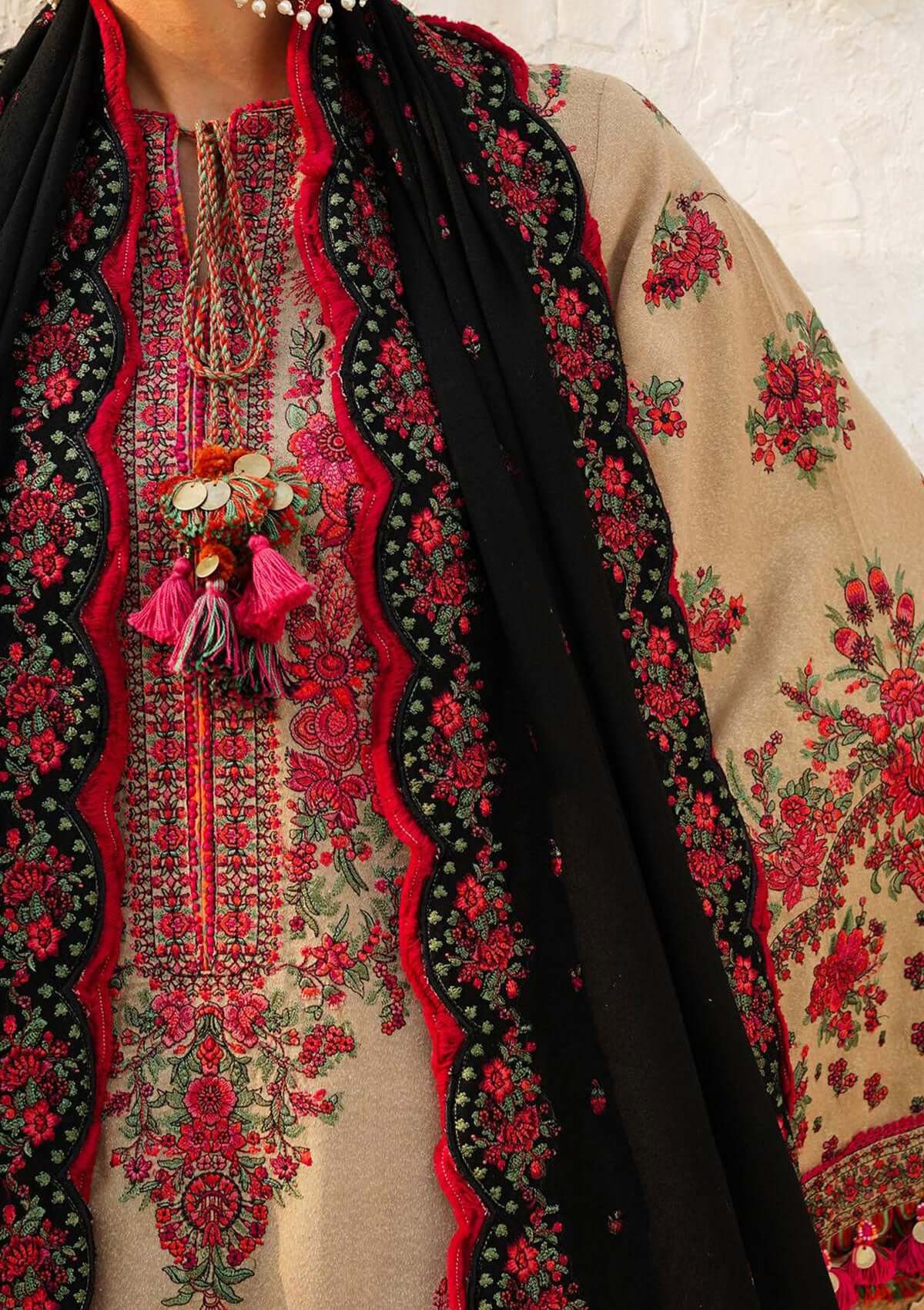 3 Piece Unstitched Heavy Embroidered Dhanak Suit With Four Sided Embroidered Dhanak Shawl