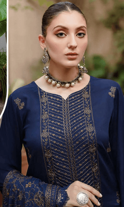 3 Piece Unstitched Heavy Embroidered Dhanak Suit With Heavy Embroidered Dhanak Shawl