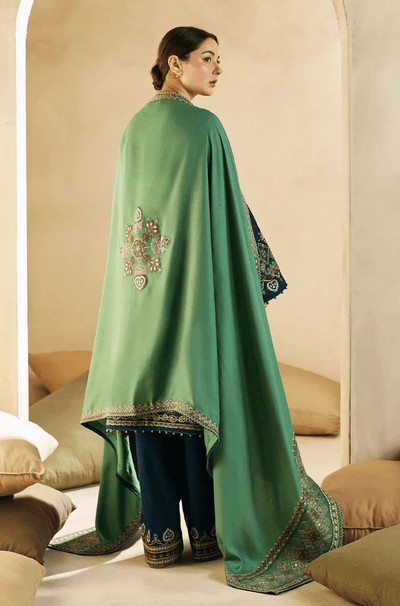 3 Piece Unstitched Heavy Embroidered Dhanak Suit With Heavy Embroidered Dhanak Shawl