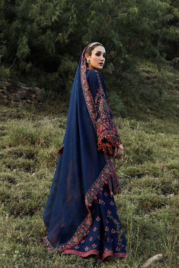 3 Piece Unstitched Heavy Embroidered Dhanak Suit With Four Sided Embroidered Dhanak Shawl