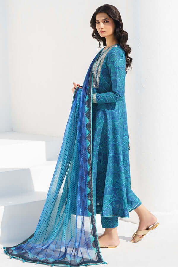 3 Piece Unstitched Embroidered Pure Lawn Suit with Printed Lawn Dupatta