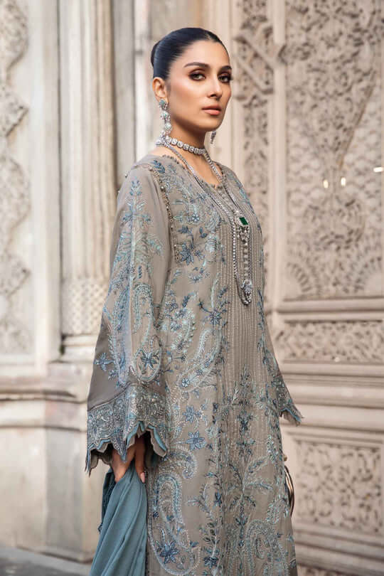 3 Piece Unstitched Heavy Embroidered Dhanak Suit with Heavy Embroidered Dhanak Shawl