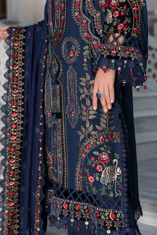 3 Piece Unstitched Heavy Embroidered Dhanak Suit with Heavy Embroidered Dhanak Shawl