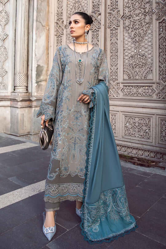 3 Piece Unstitched Heavy Embroidered Dhanak Suit with Heavy Embroidered Dhanak Shawl