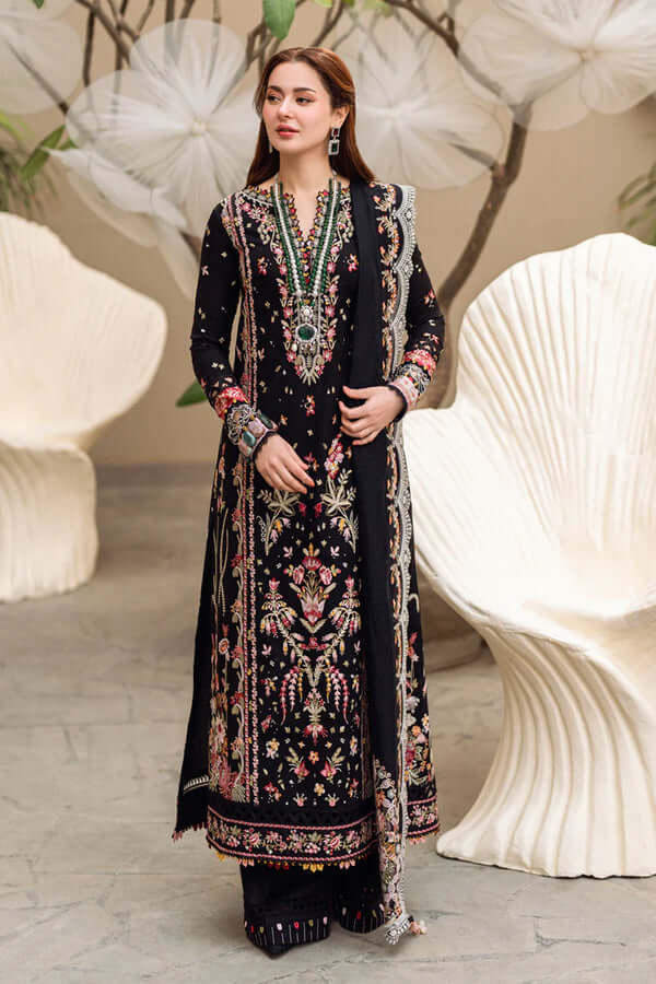 3 Piece Unstitched Heavy Embroidered Dhanak Suit with Four-sided Embroidered Chiffon Dupatta